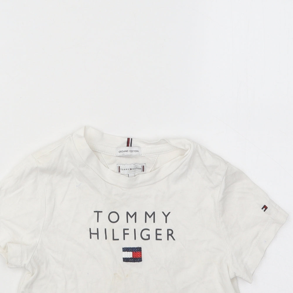 Tommy Hilfiger Boys White Cotton Basic T-Shirt Size 2-3 Years Round Neck Pullover