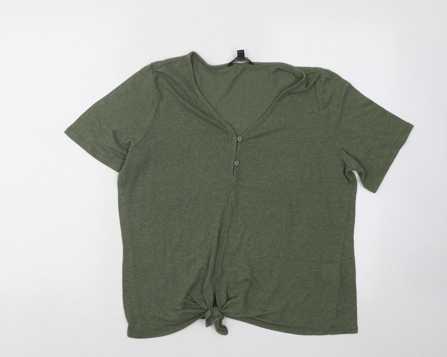 Banana Republic Womens Green Linen Basic T-Shirt Size L V-Neck