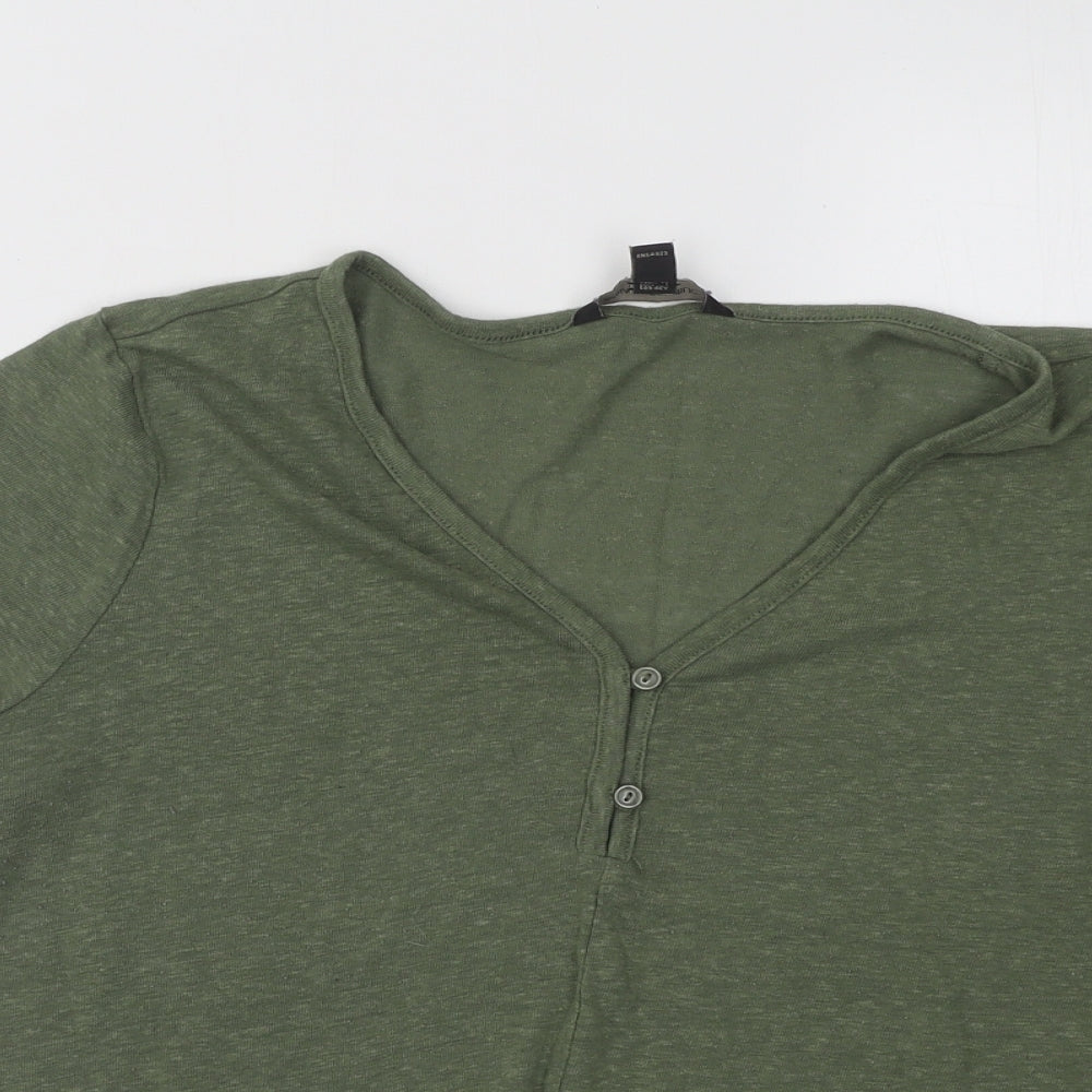 Banana Republic Womens Green Linen Basic T-Shirt Size L V-Neck