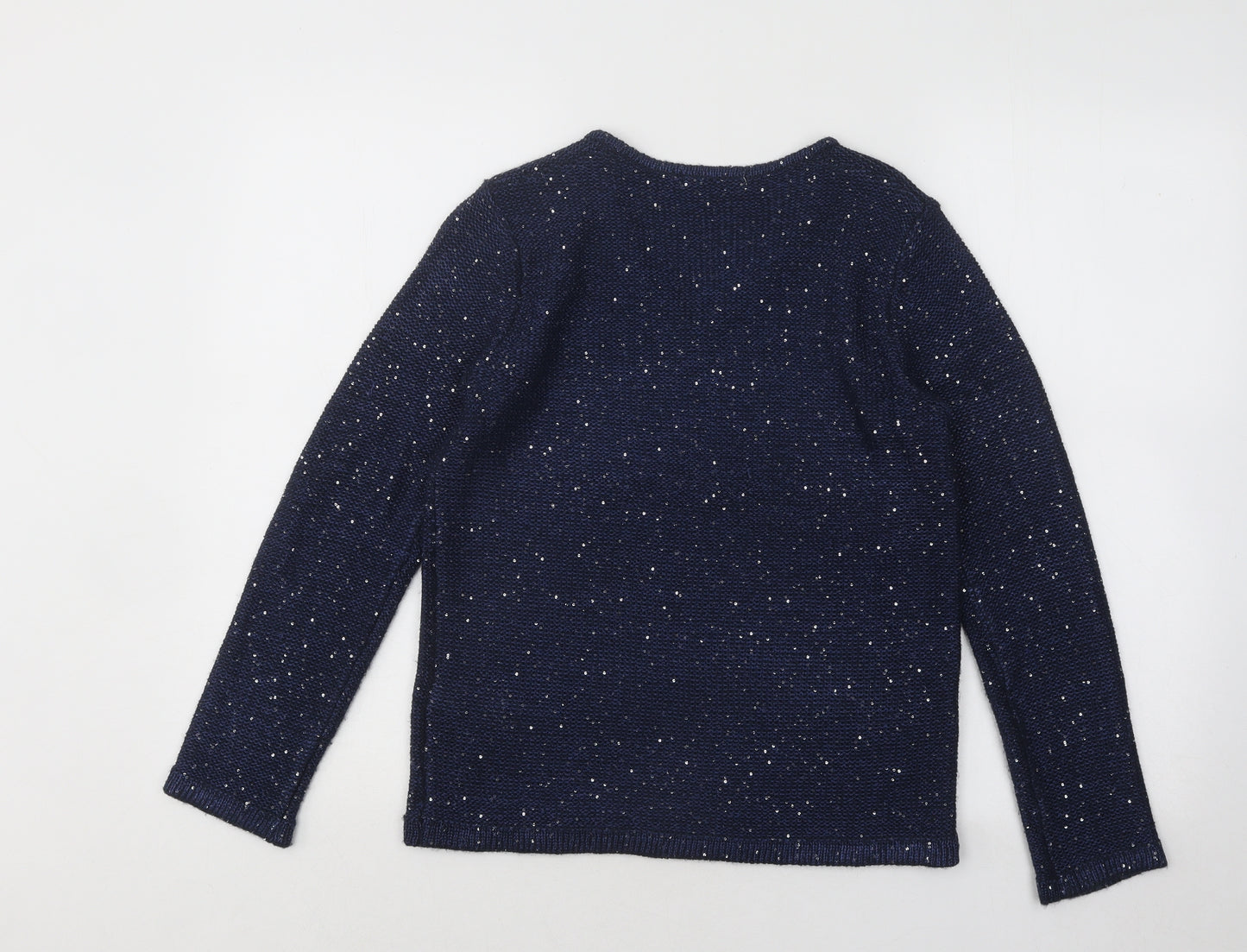 Marks and Spencer Womens Blue V-Neck Geometric Acrylic Pullover Jumper Size 8