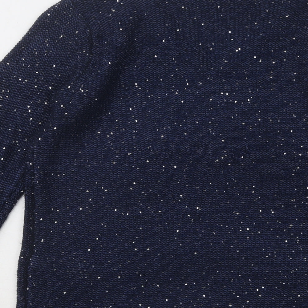 Marks and Spencer Womens Blue V-Neck Geometric Acrylic Pullover Jumper Size 8