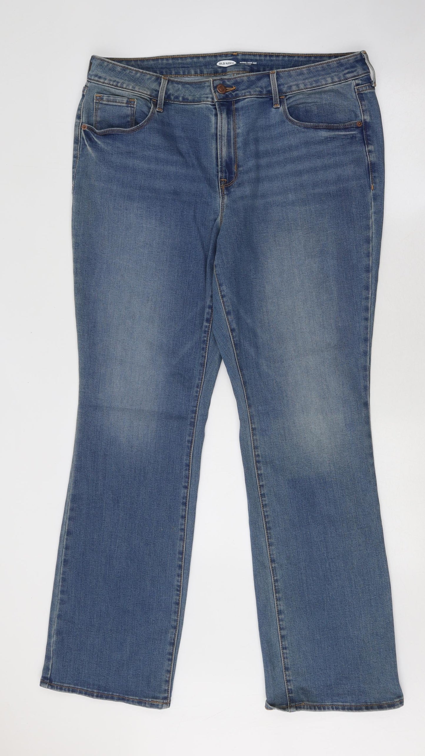 Old Navy Womens Blue Cotton Bootcut Jeans Size 16 L31 in Regular Button