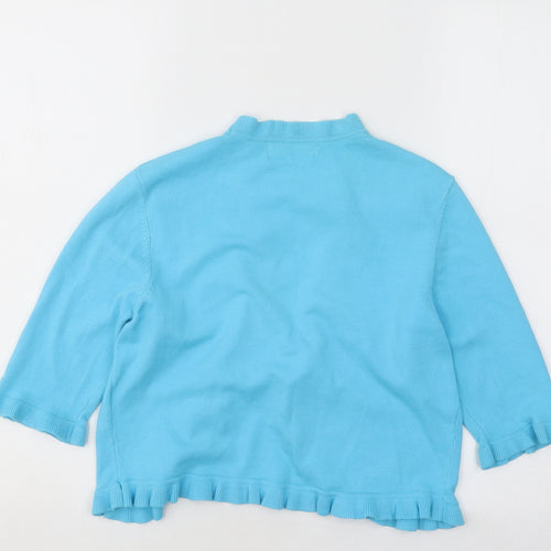 Tina Taylor Womens Blue V-Neck Cotton Cardigan Jumper Size S - Lettuce Edging