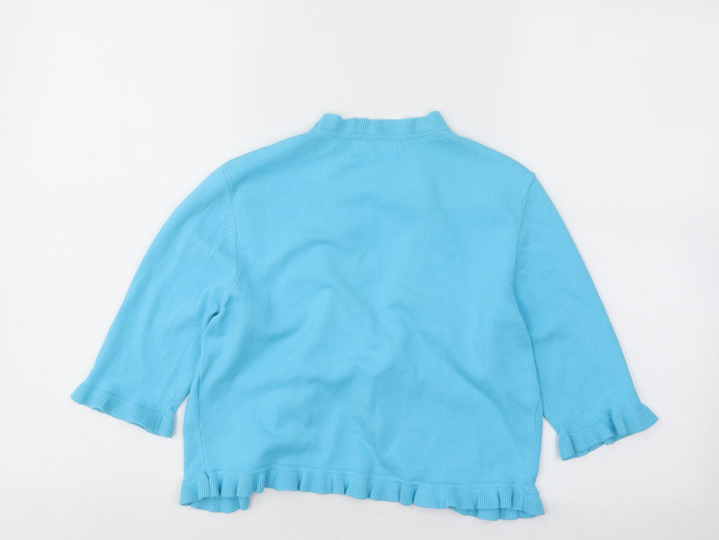 Tina Taylor Womens Blue V-Neck Cotton Cardigan Jumper Size S - Lettuce Edging