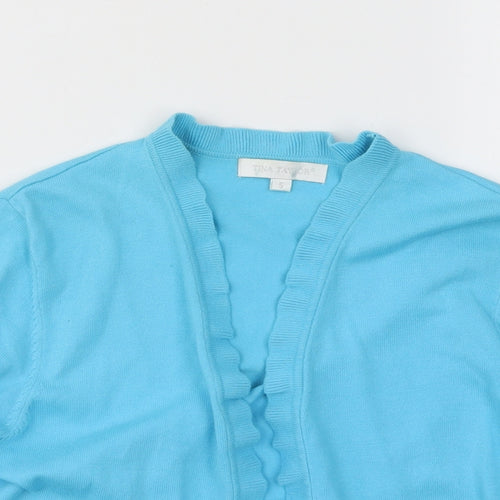 Tina Taylor Womens Blue V-Neck Cotton Cardigan Jumper Size S - Lettuce Edging