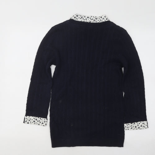 Maine Womens Blue Collared Geometric Cotton Pullover Jumper Size 10