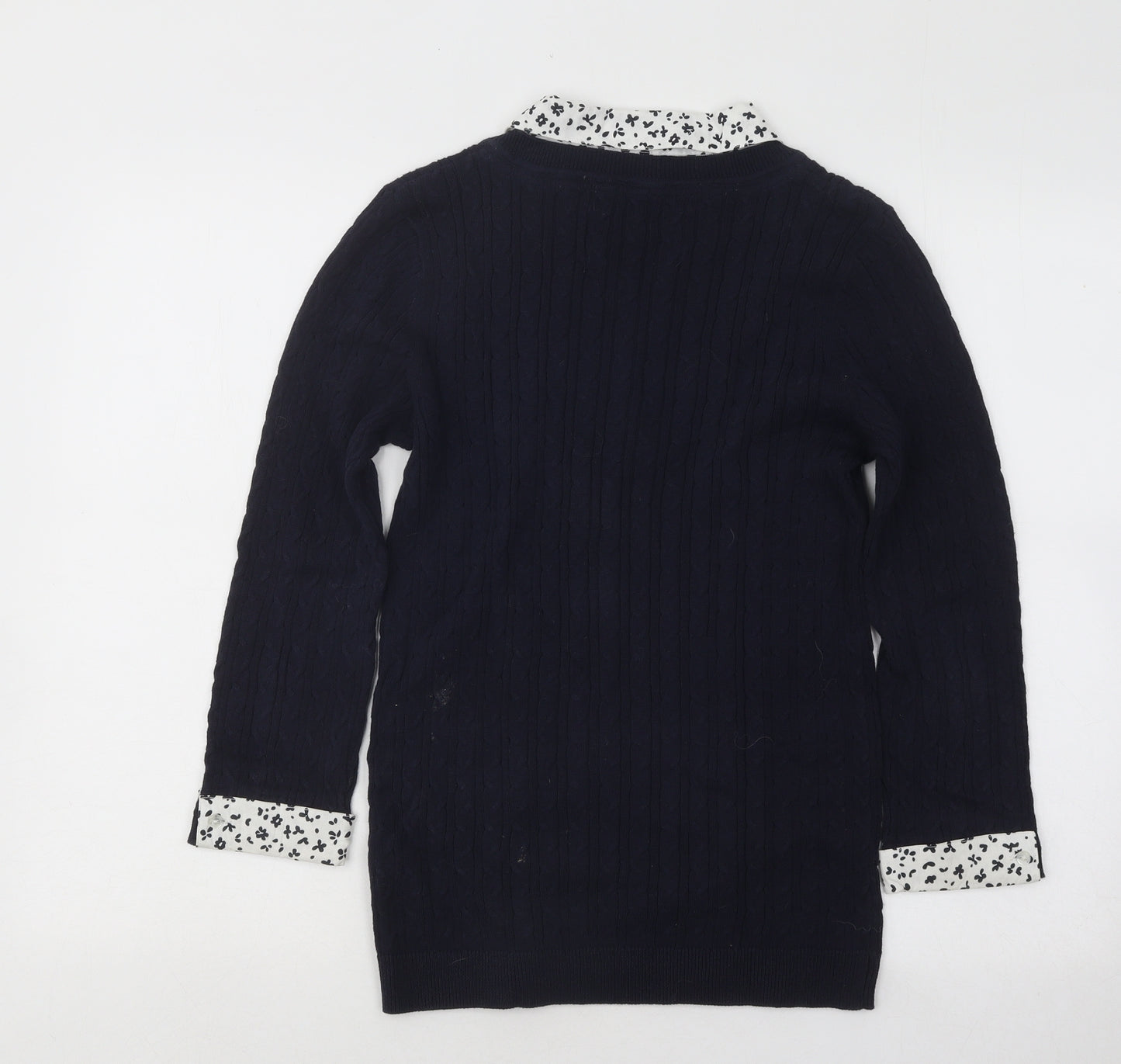 Maine Womens Blue Collared Geometric Cotton Pullover Jumper Size 10