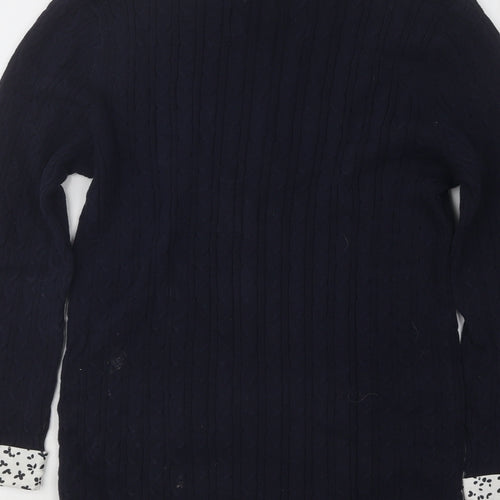 Maine Womens Blue Collared Geometric Cotton Pullover Jumper Size 10