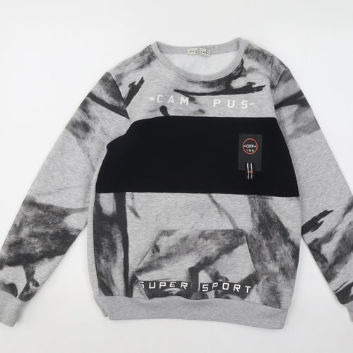 Hashtag Boys Grey Geometric Cotton Pullover Sweatshirt Size 10 Years Pullover - Campus