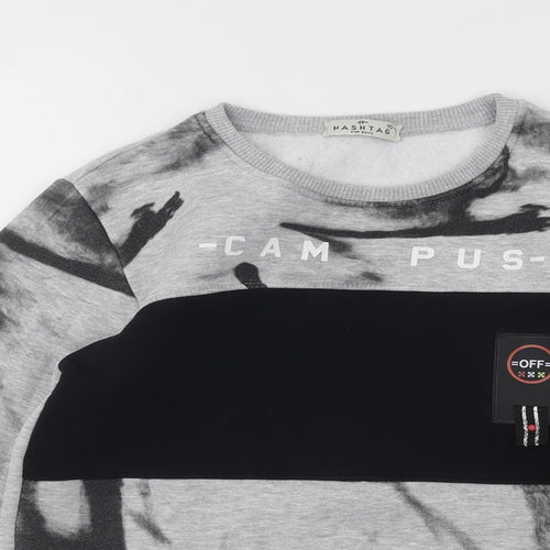 Hashtag Boys Grey Geometric Cotton Pullover Sweatshirt Size 10 Years Pullover - Campus