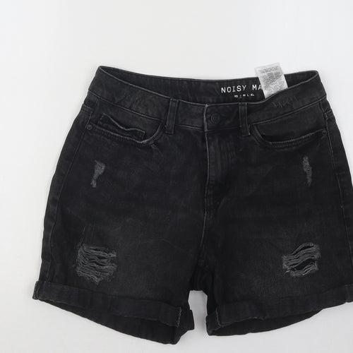 Noisy may Womens Black Cotton Hot Pants Shorts Size S Regular Button - Distressed