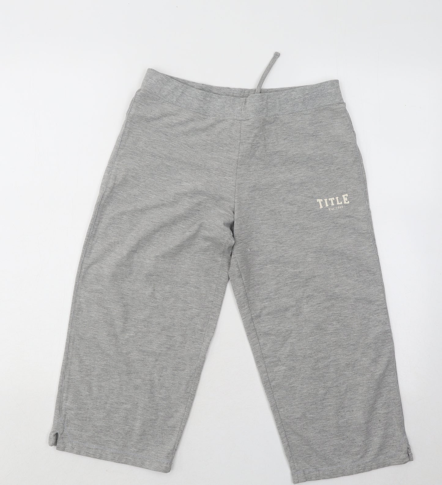 TITLE Womens Grey Cotton Cropped Trousers Size 10 L20 in Regular Drawstring