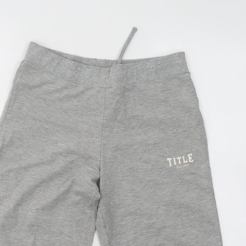 TITLE Womens Grey Cotton Cropped Trousers Size 10 L20 in Regular Drawstring