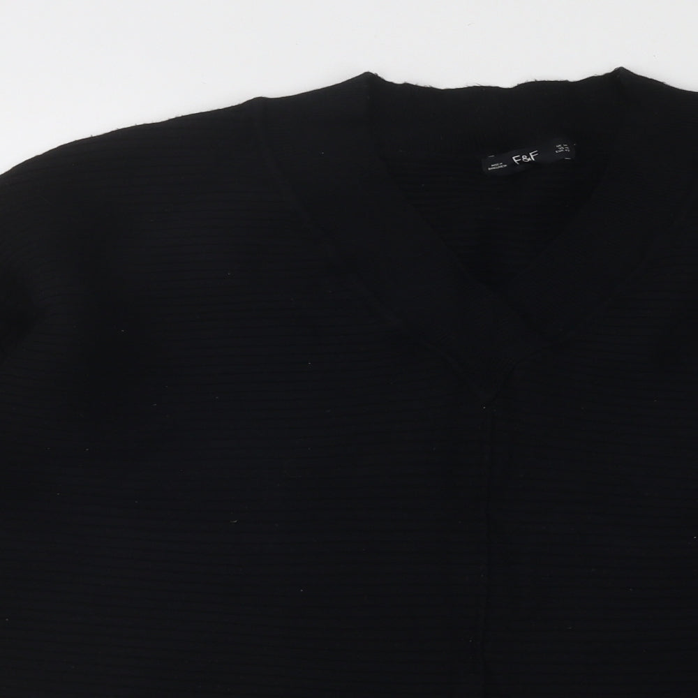 F&F Womens Black V-Neck Viscose Pullover Jumper Size 14 - Ribbed