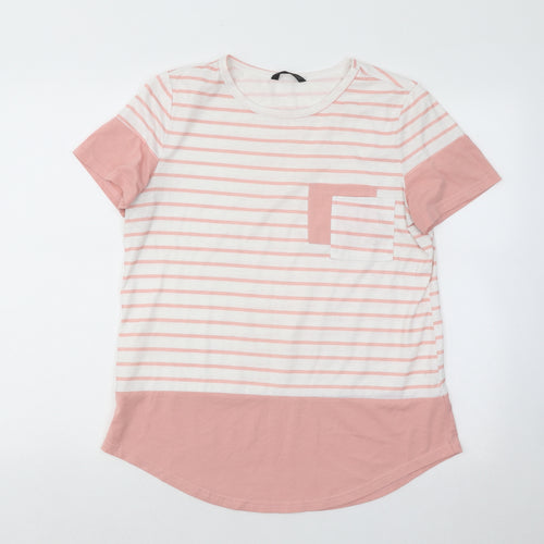 SheIn Womens Pink Striped Polyester Basic T-Shirt Size M Round Neck