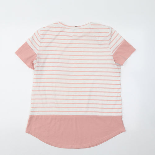 SheIn Womens Pink Striped Polyester Basic T-Shirt Size M Round Neck