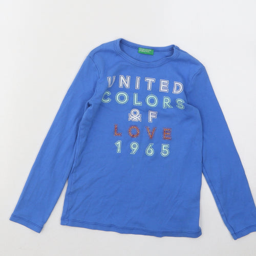 United Colors of Benetton Girls Blue Cotton Basic T-Shirt Size 6-7 Years Round Neck Pullover