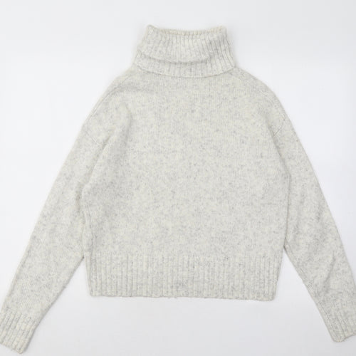 New Look Womens Grey Roll Neck Geometric Acrylic Pullover Jumper Size M