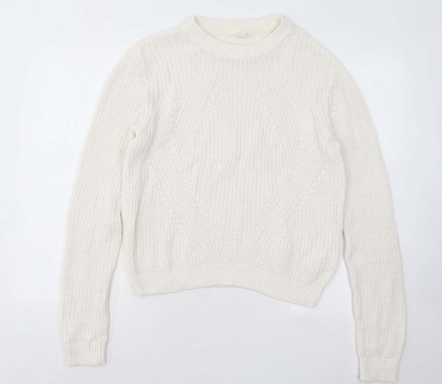 H&M Womens White Round Neck Acrylic Pullover Jumper Size M