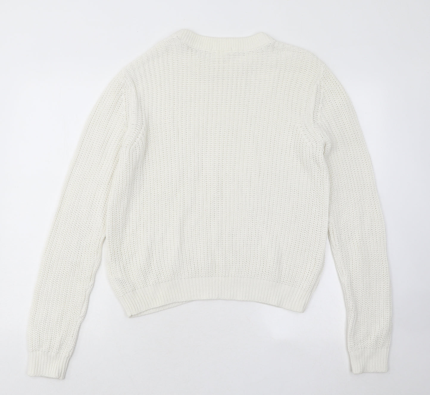 H&M Womens White Round Neck Acrylic Pullover Jumper Size M