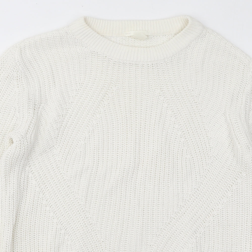 H&M Womens White Round Neck Acrylic Pullover Jumper Size M