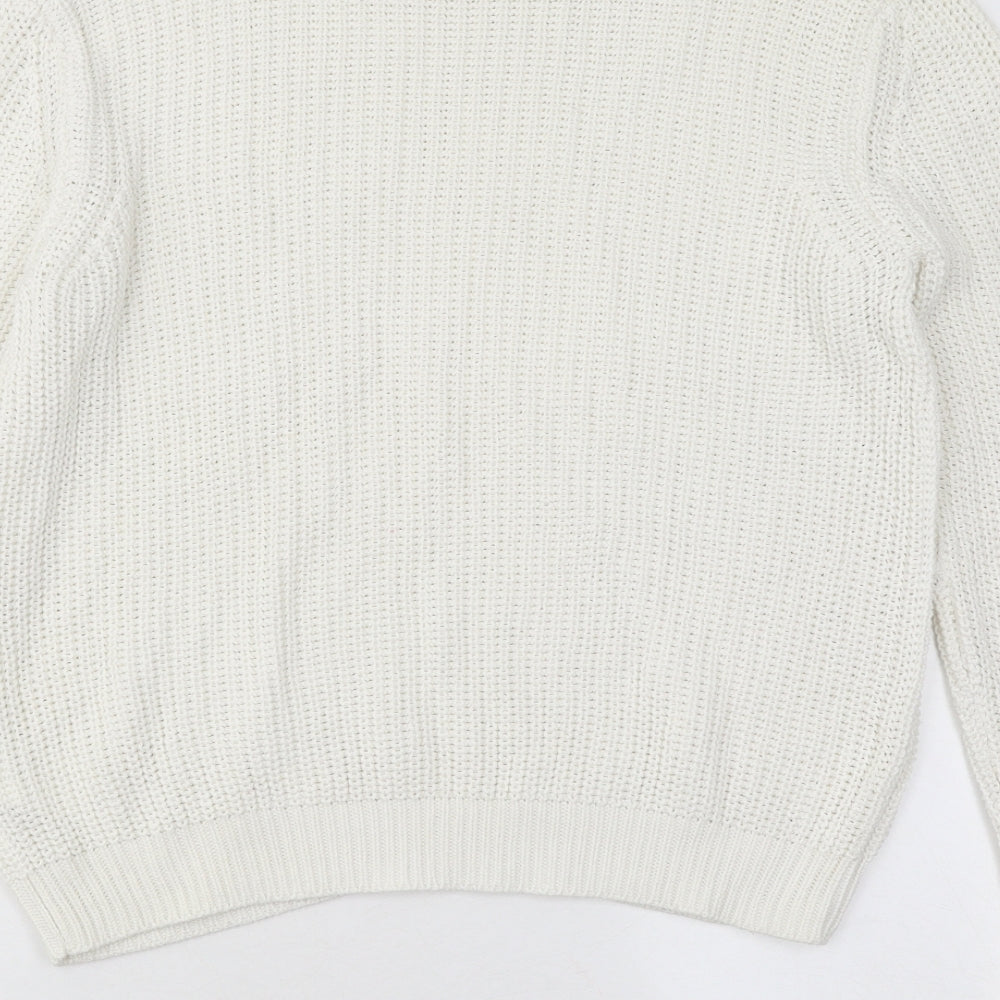 H&M Womens White Round Neck Acrylic Pullover Jumper Size M