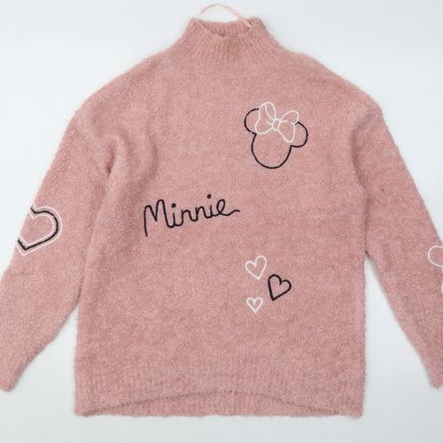 Primark Womens Pink Mock Neck Acrylic Pullover Jumper Size 4 - Minnie Mouse