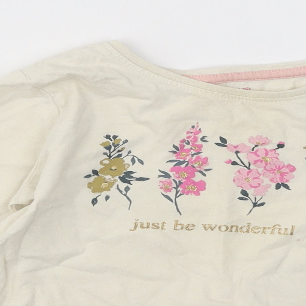 Primark Girls Beige Cotton Basic T-Shirt Size 4-5 Years Round Neck Pullover - Just Be Wonderful Flowers