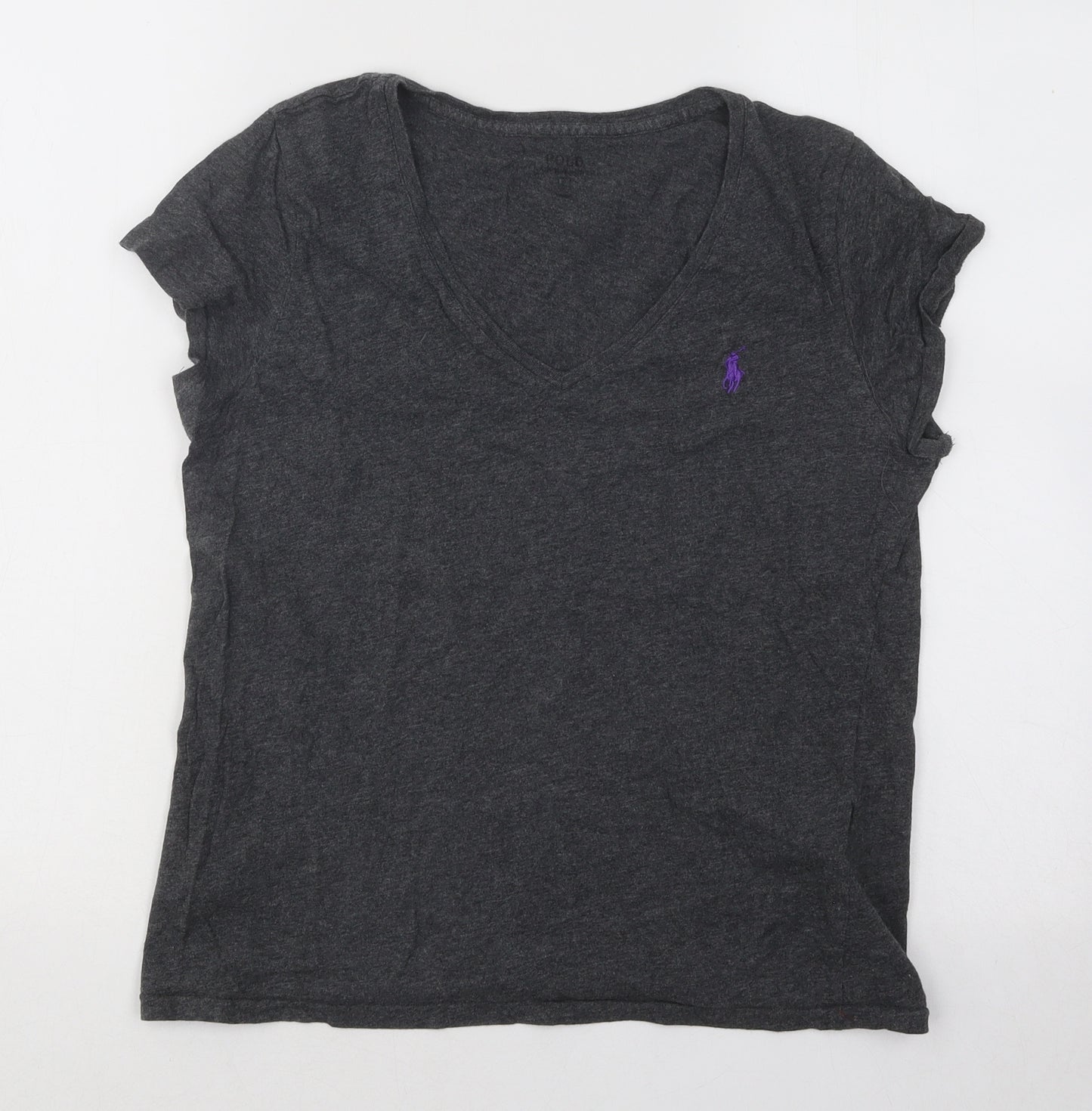Polo Ralph Lauren Womens Grey Cotton Basic T-Shirt Size L V-Neck