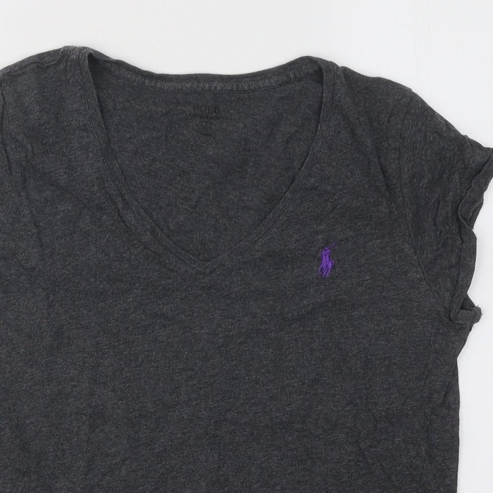 Polo Ralph Lauren Womens Grey Cotton Basic T-Shirt Size L V-Neck
