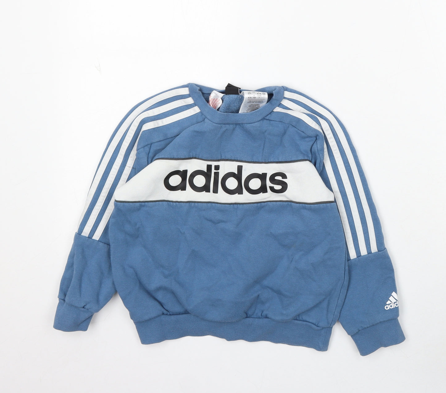 adidas Boys Blue Striped Cotton Pullover Sweatshirt Size 6-7 Years