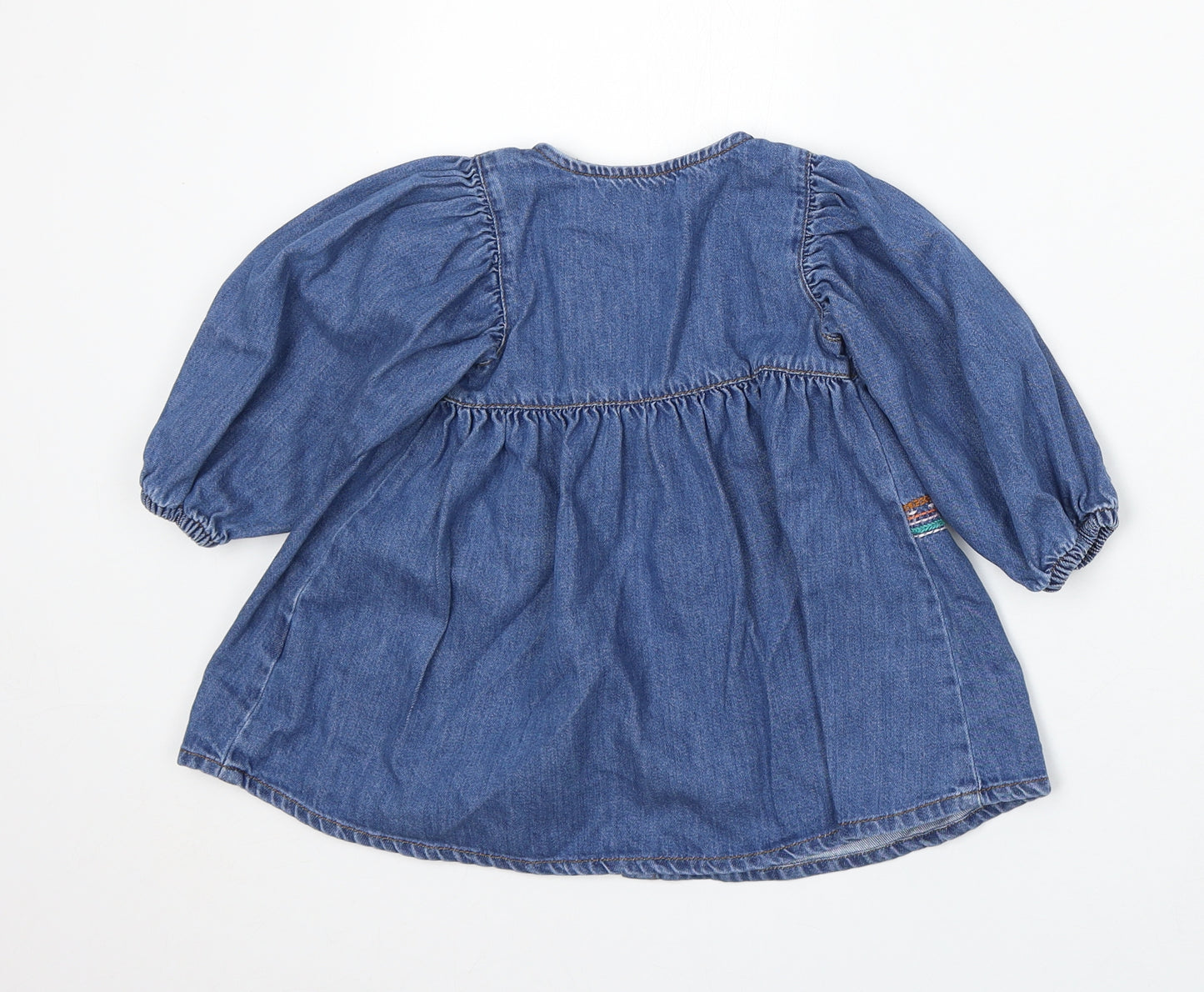 NEXT Girls Blue Cotton Skater Dress Size 12-18 Months Round Neck Button - Unicorn