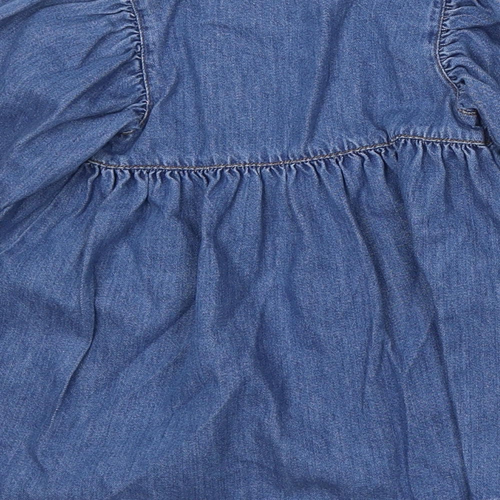 NEXT Girls Blue Cotton Skater Dress Size 12-18 Months Round Neck Button - Unicorn