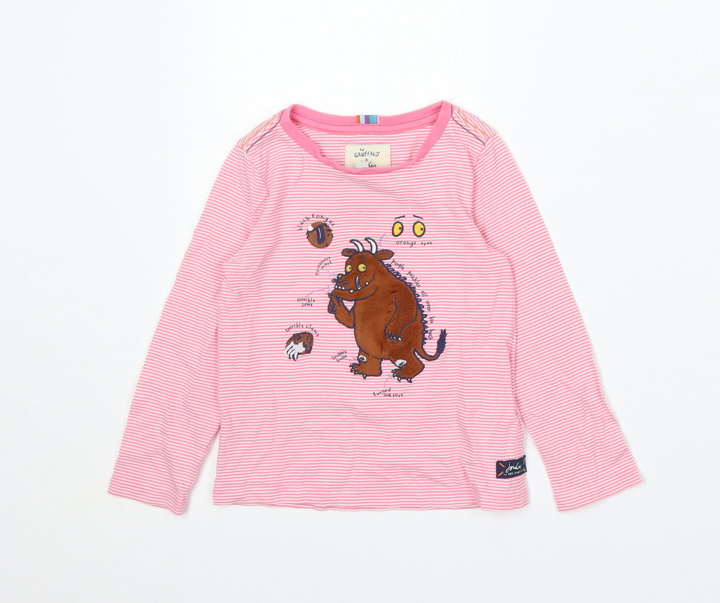 The Gruffalo Girls Pink Striped Cotton Basic T-Shirt Size 3 Years Round Neck - The Gruffalo