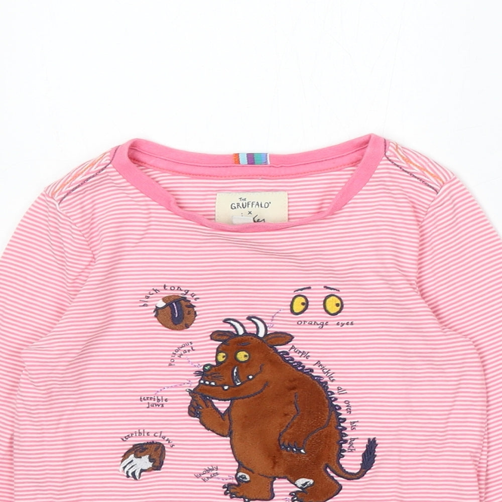 The Gruffalo Girls Pink Striped Cotton Basic T-Shirt Size 3 Years Round Neck - The Gruffalo