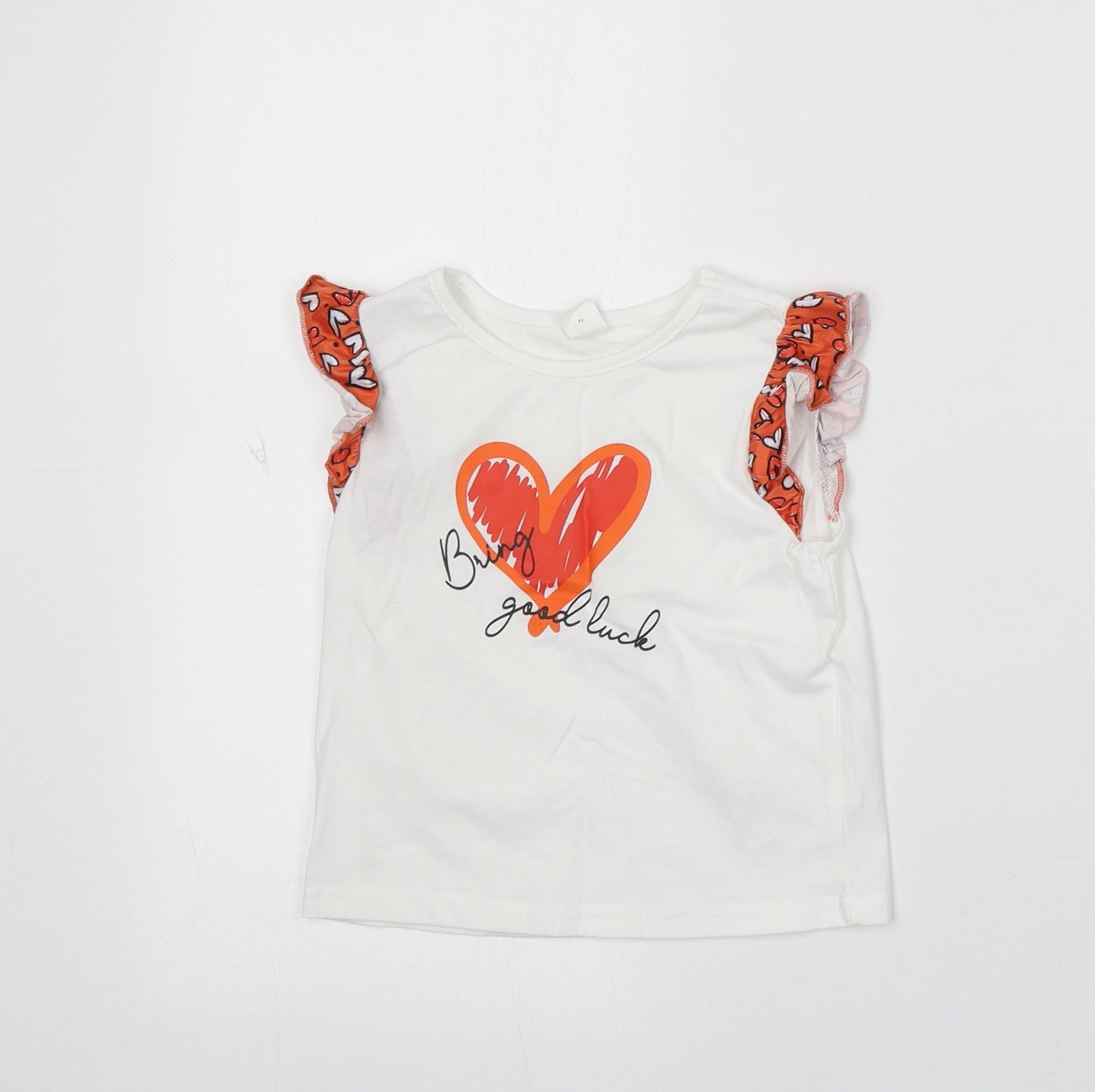 SheIn Girls White Cotton Basic Blouse Size 4 Years Round Neck - Bring Good Luck