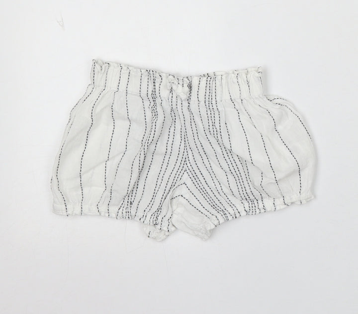 F&F Girls White Striped Viscose Cropped Trousers Size 18-24 Months - Shorts