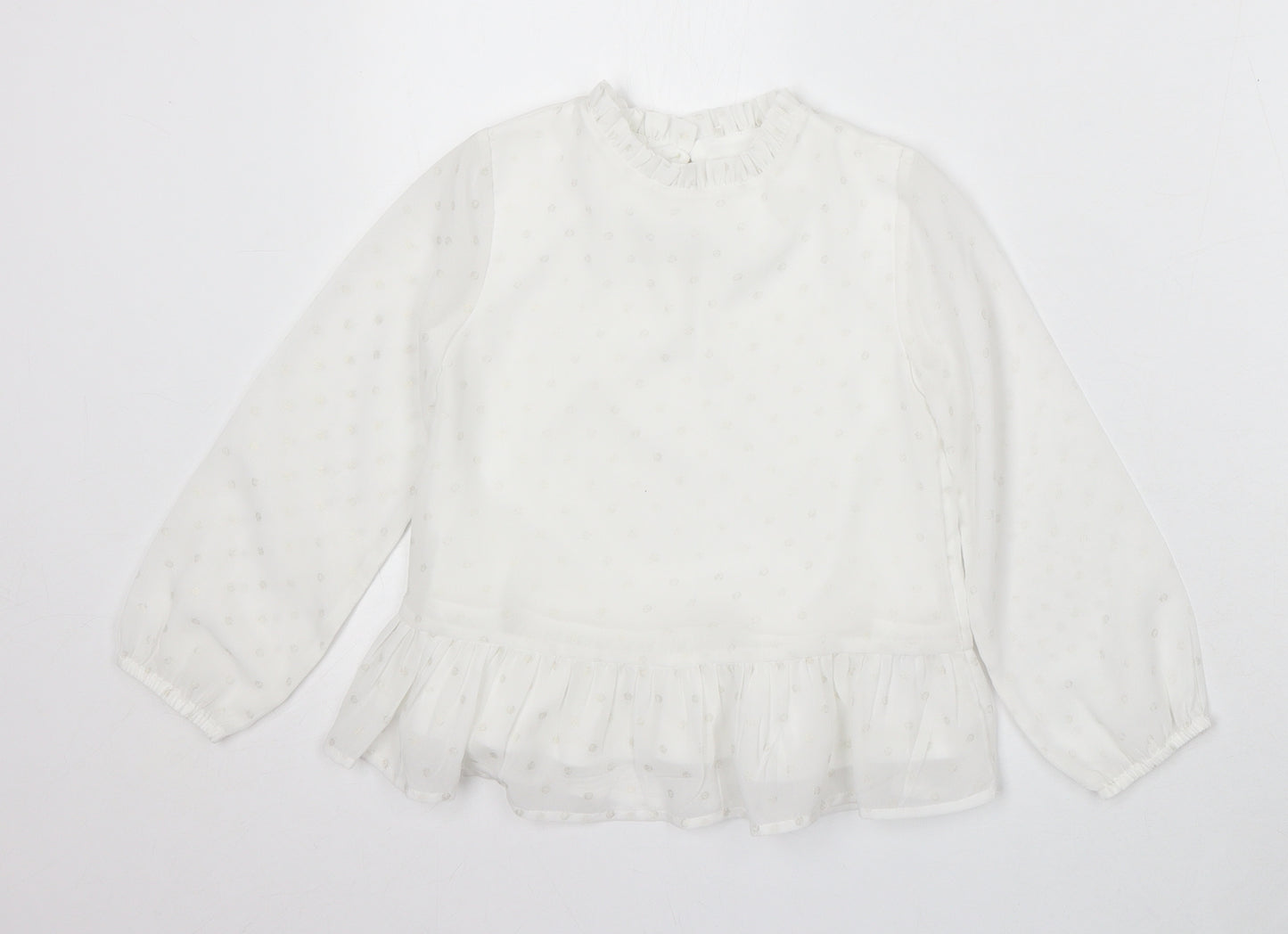 George Girls White Polyester Basic Blouse Size 4-5 Years Round Neck Button