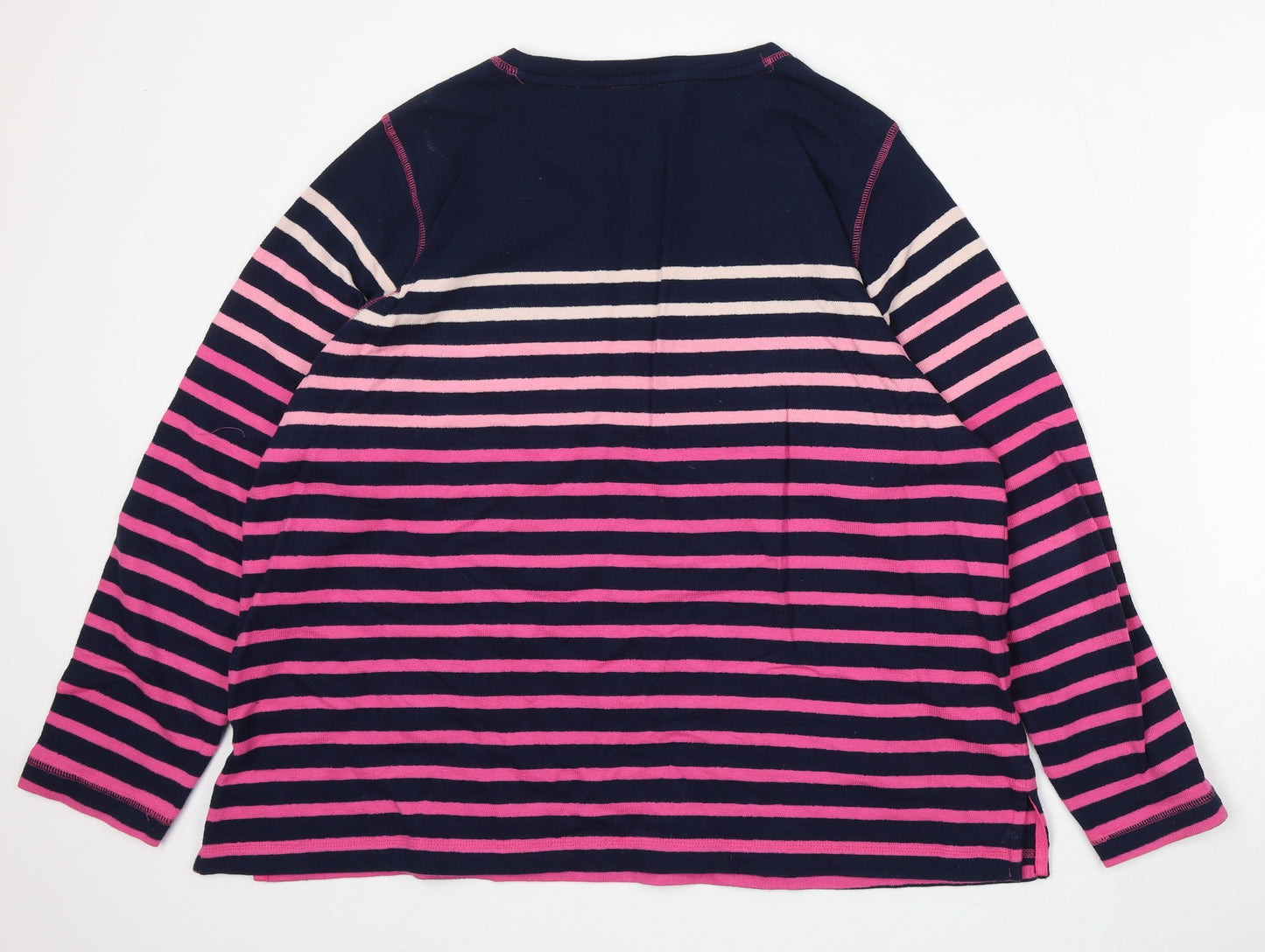 Marks and Spencer Womens Blue Round Neck Striped Cotton Pullover Jumper Size 20