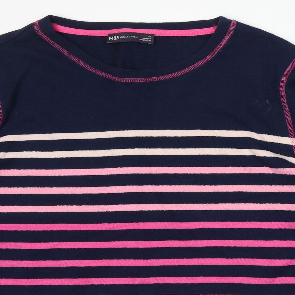 Marks and Spencer Womens Blue Round Neck Striped Cotton Pullover Jumper Size 20