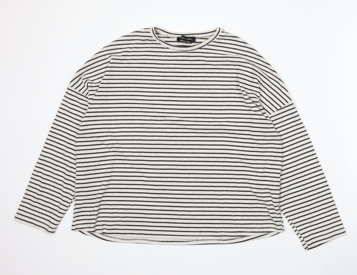 New Look Womens Beige Round Neck Striped Acrylic Pullover Jumper Size 14