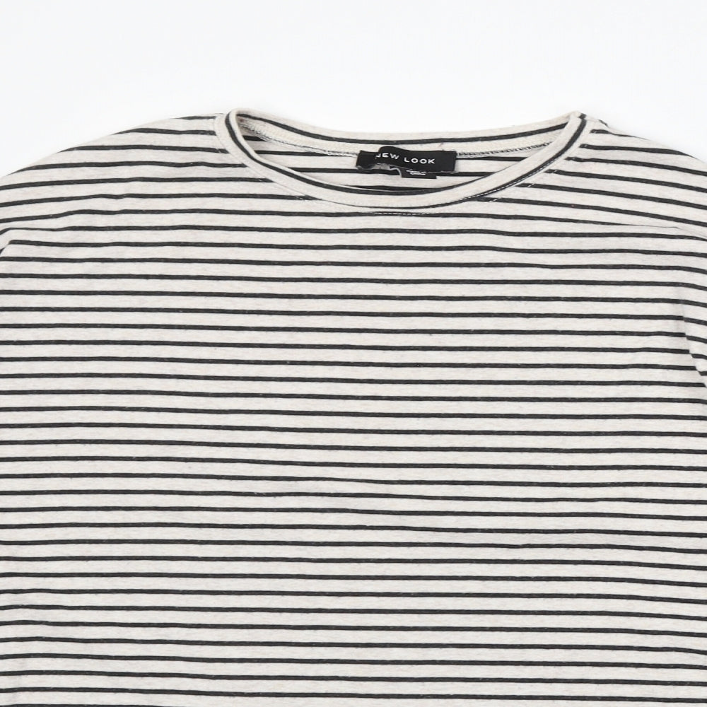 New Look Womens Beige Round Neck Striped Acrylic Pullover Jumper Size 14