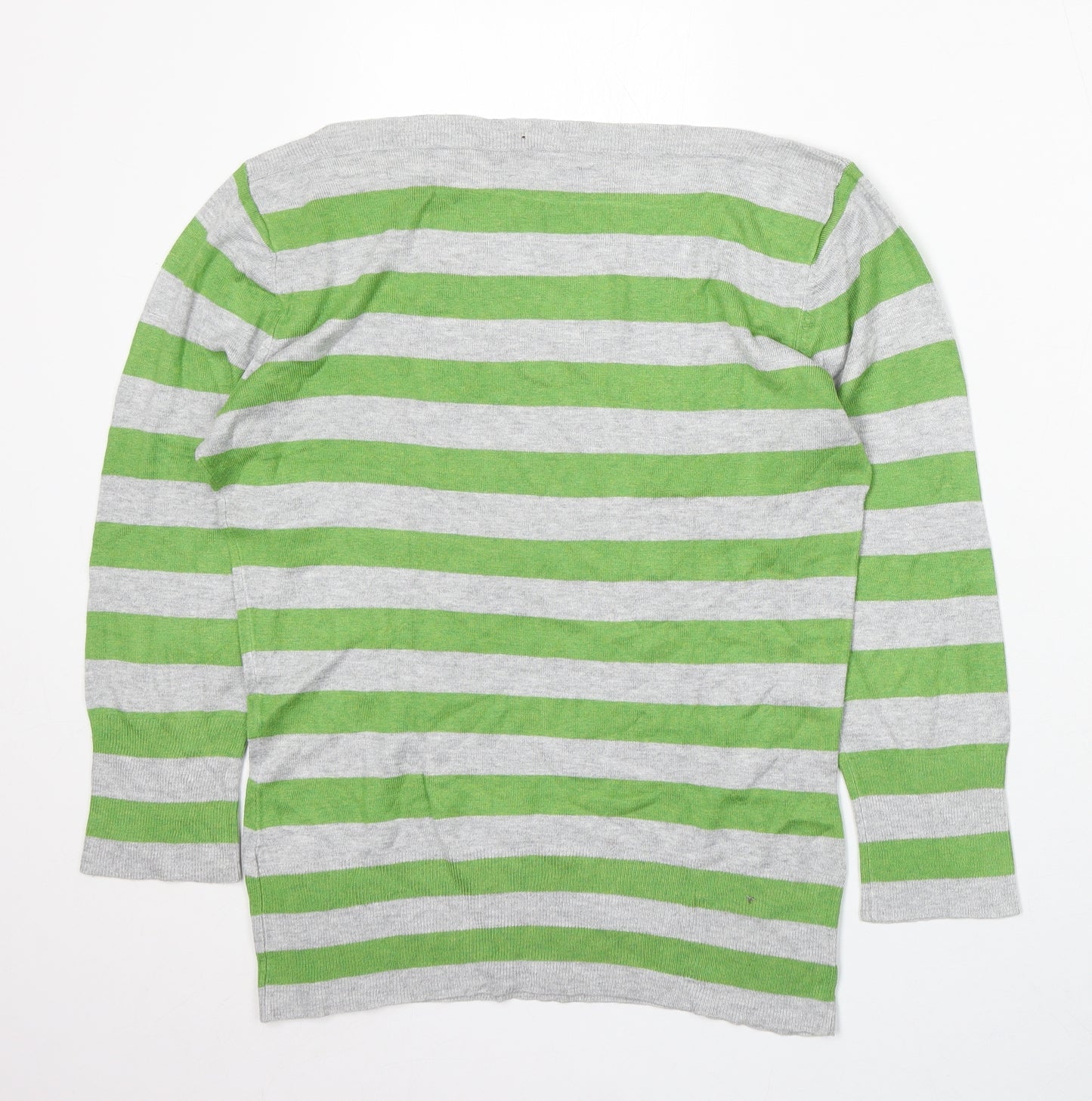 New Look Womens Grey Boat Neck Striped Acrylic Pullover Jumper Size 12