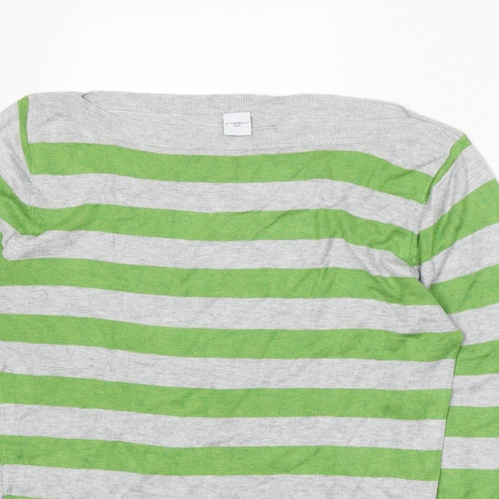New Look Womens Grey Boat Neck Striped Acrylic Pullover Jumper Size 12