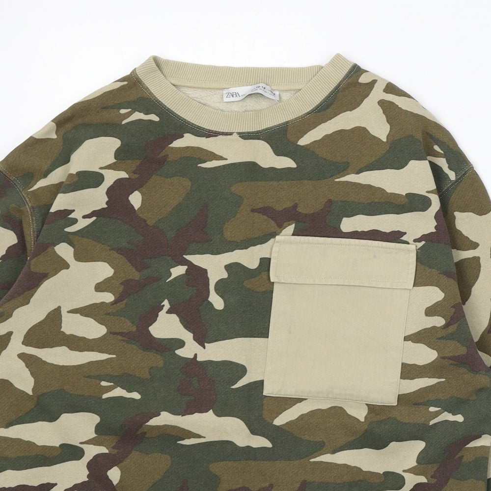 Zara Boys Green Camouflage Cotton Pullover Sweatshirt Size 13-14 Years