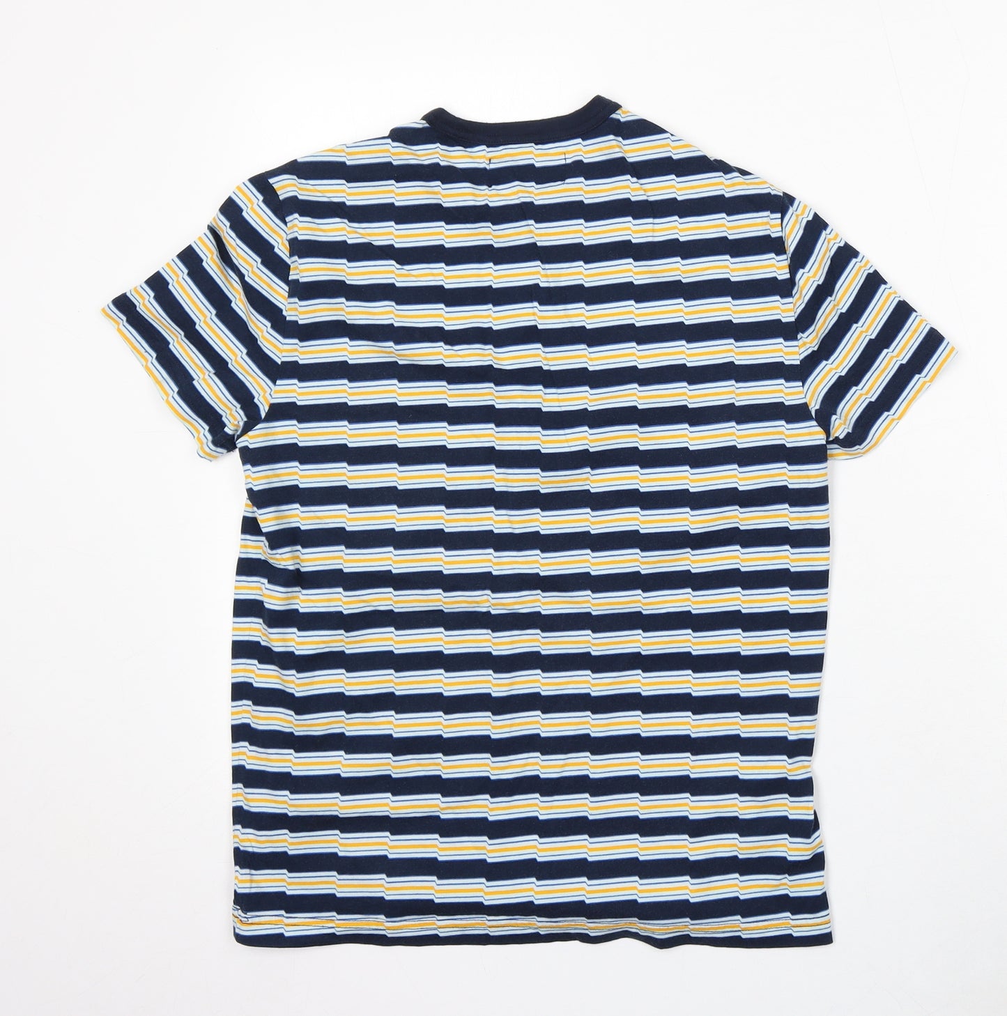 Penguin Mens Blue Striped Cotton T-Shirt Size S Round Neck