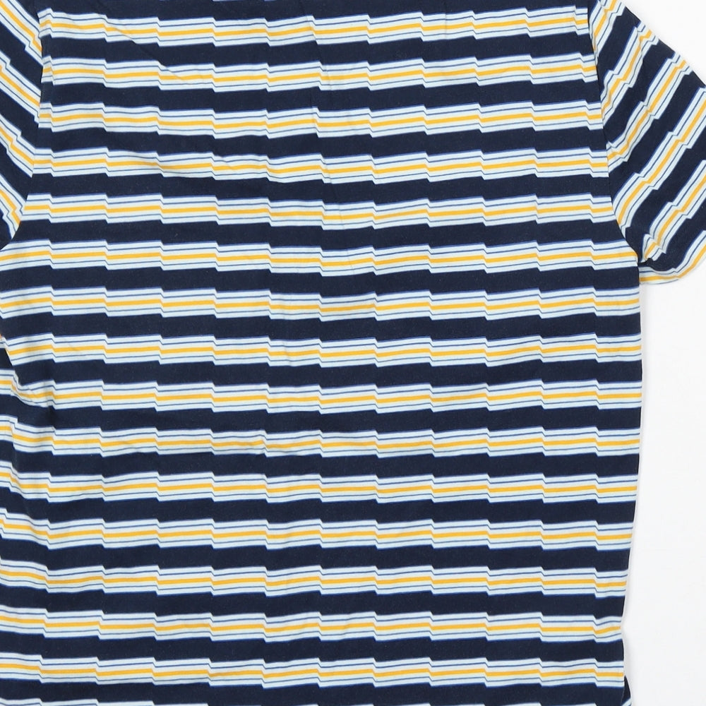 Penguin Mens Blue Striped Cotton T-Shirt Size S Round Neck