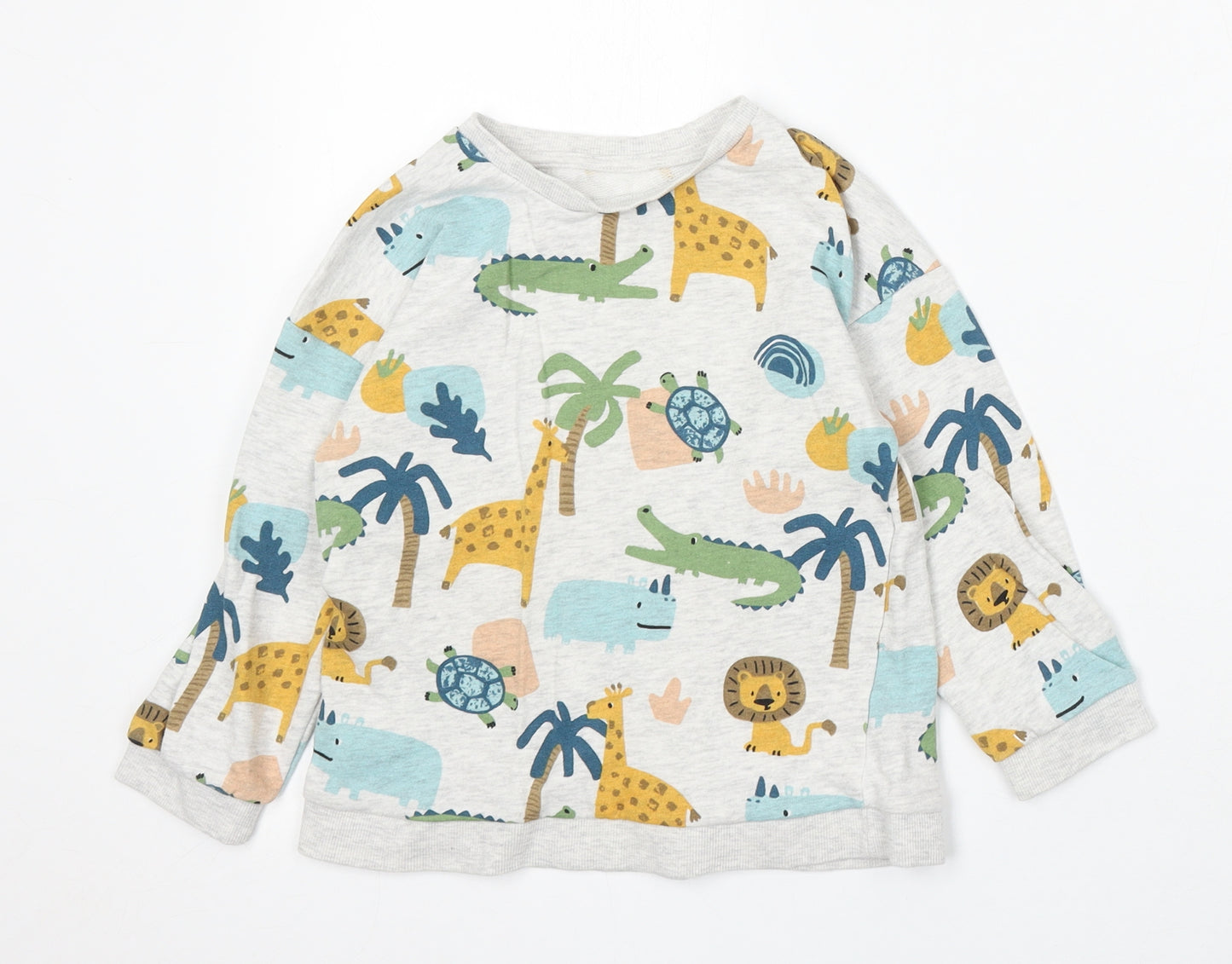 Matalan Boys Grey Geometric Cotton Pullover Sweatshirt Size 5-6 Years - Animals