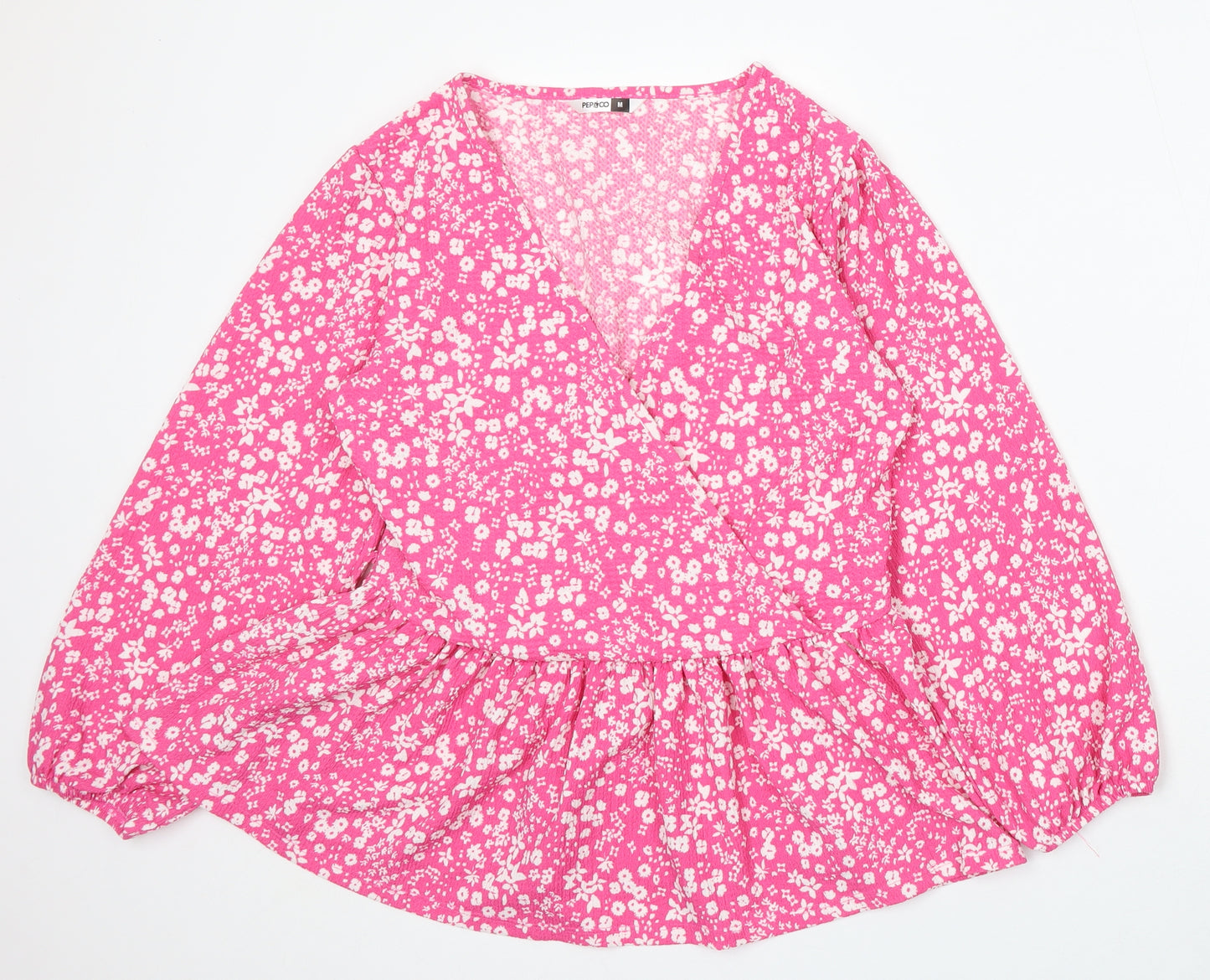 Pep&Co Womens Pink Floral Viscose Basic Blouse Size 12 V-Neck