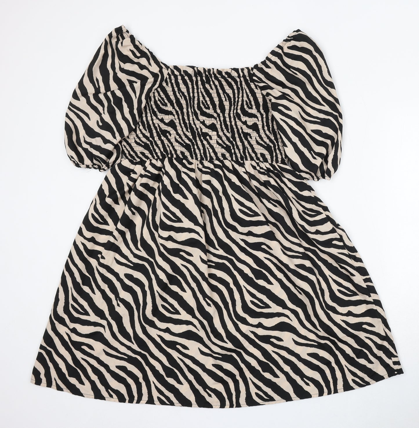 Pep&Co Womens Beige Animal Print Viscose Skater Dress Size 16 Round Neck